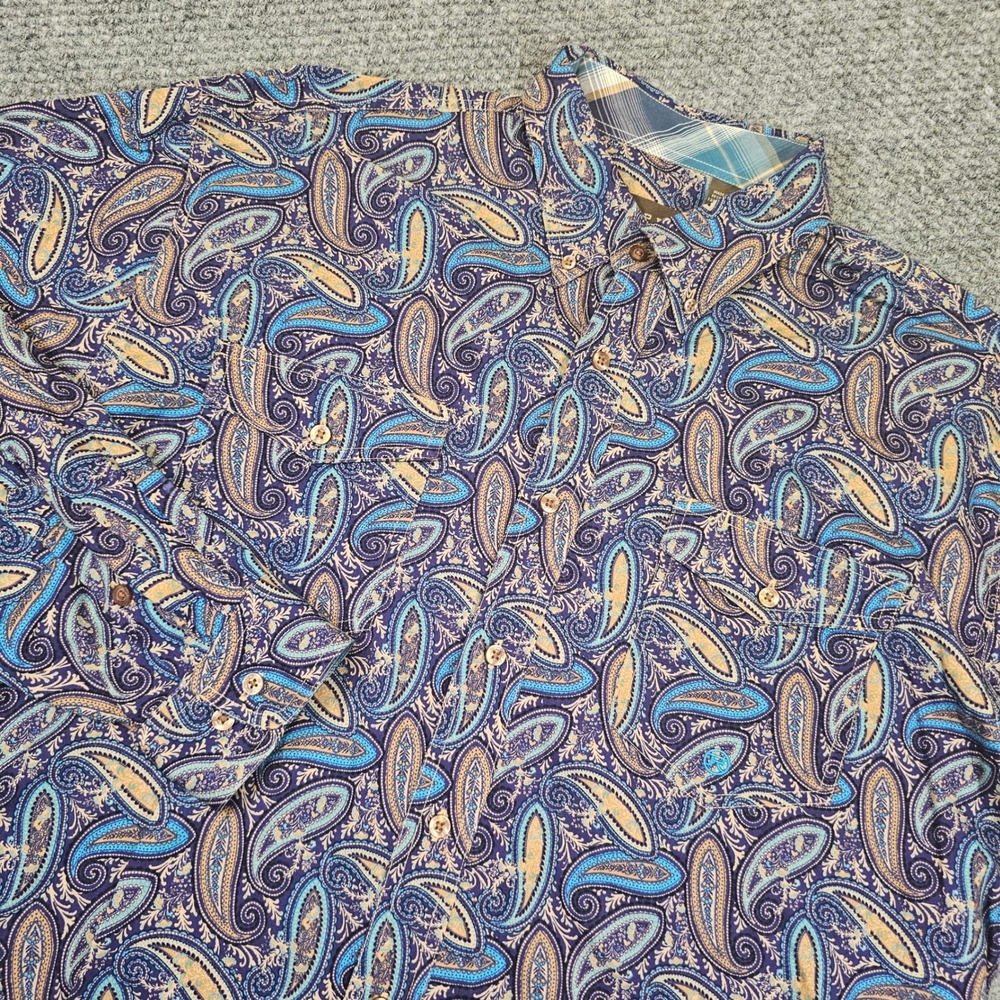 Roper Mens XL Western Button Down Shirt Paisley Purple Turquoise Long Sleeve